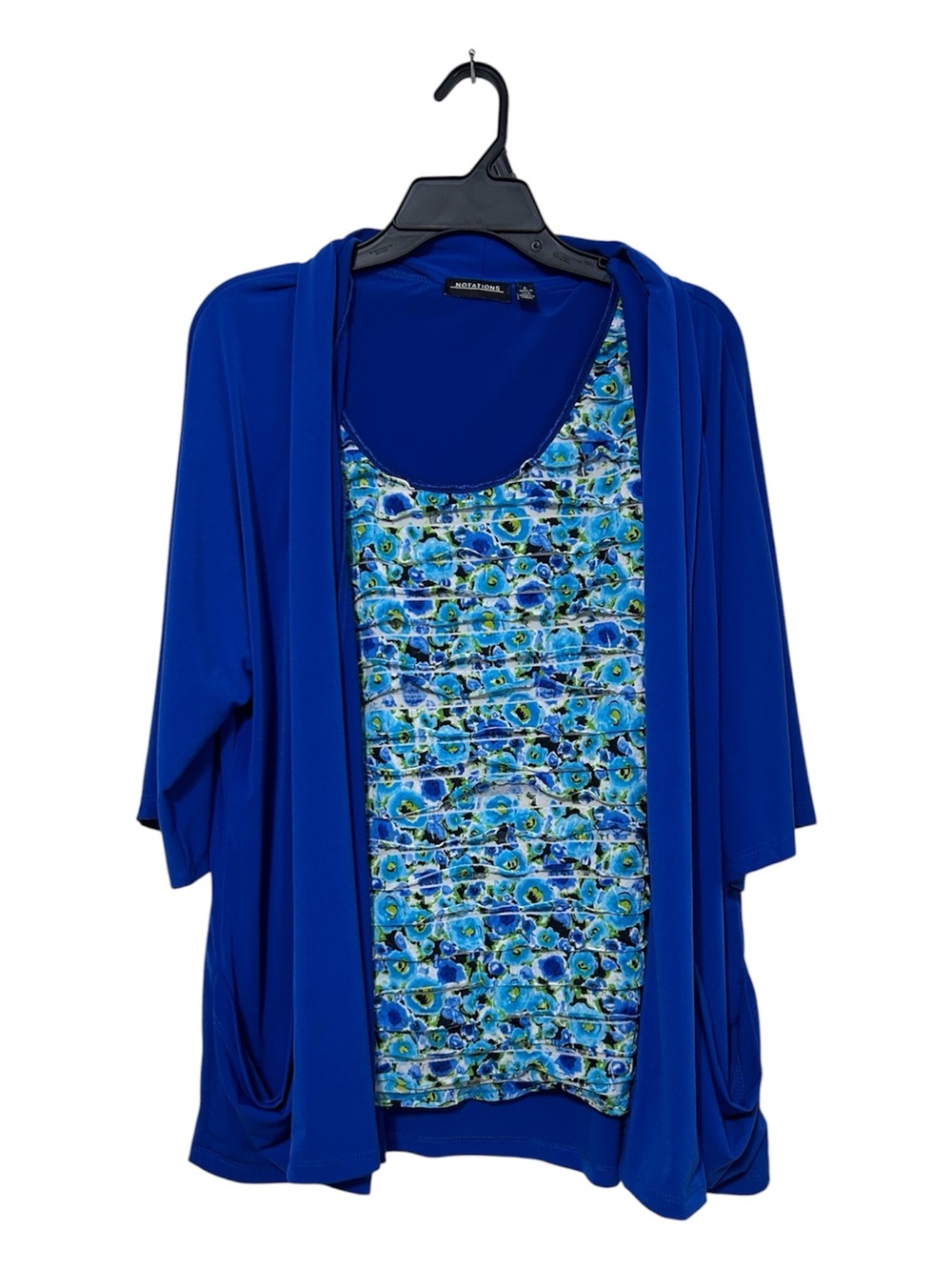 Notations 2 Piece Royal Blue Cardigan and Floral Tank Top Set Large